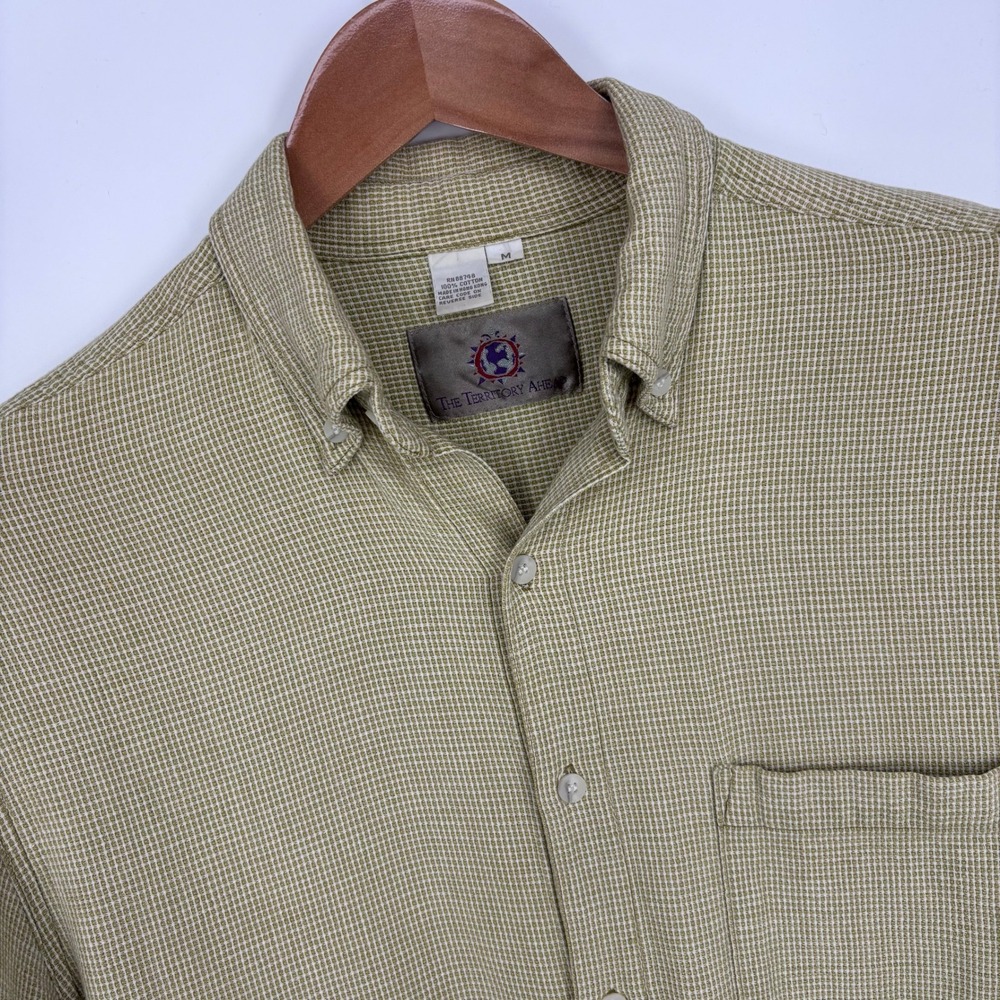 The Territory Ahead Vintage Cotton Waffle Knit Button Down Shirt Mens M Tan